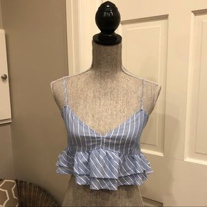 NWT Forever 21 Cropped Blue Striped Ruffle Tank
